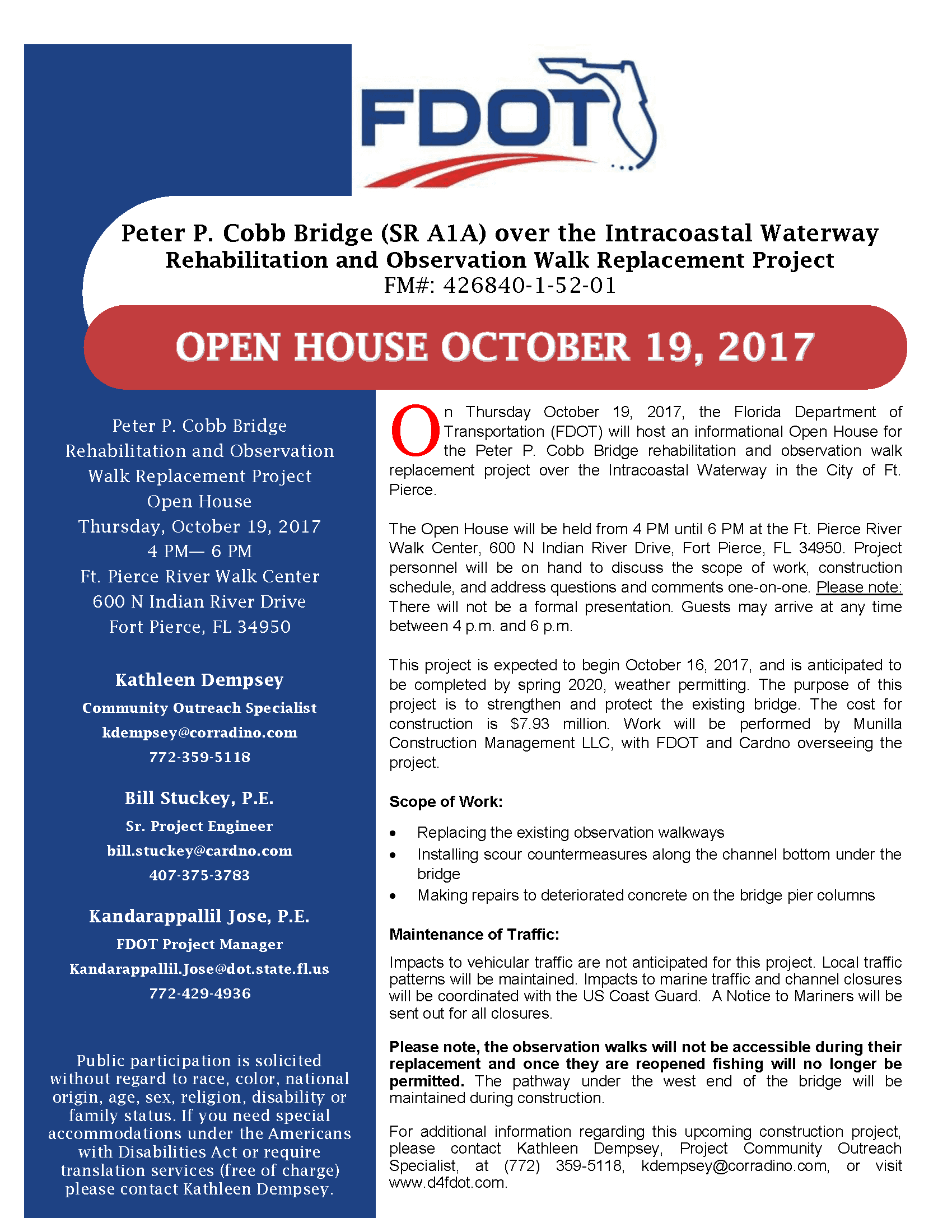 Peter Cobb Bridge Rehab Project_Open House Oct. 19, 2017